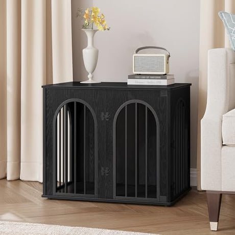 Hzuaneri 26.8'' Wooden Dog Crate Furniture, Indoor Dog Kennel Dogs Cage for Small Dogs, Heavy Duty Dog Crates Decorative Pet House End Side Table TV Stand, Black DFC85504B Hzuaneri