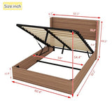 Lift Up Storage Bed Queen Size, Queen Bed Frame with Headboard and Lift Storage System, Wood Headboard with Wing-Back and Convex Groove Board Design Bellemave