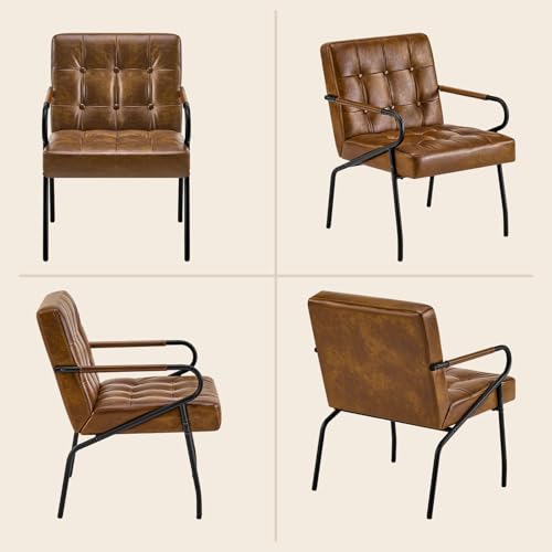 Modern Leather Accent Chair, Mid-Century Reading Chairs for Adults Comfy Lounge Armchair with Thick Cushion Metal Frame, 300lbs Capacity, Living Room/Waiting Room/Bedroom/Office, Brown Furnicomfy