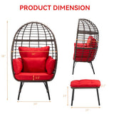 Gardenbee Wicker Egg Chair with Cushion, Indoor Outdoor Lounger for Patios, Living Room, PE Rattan Chair Steel Frame, Strong Load Capacity, Red Cushion Gardenbee