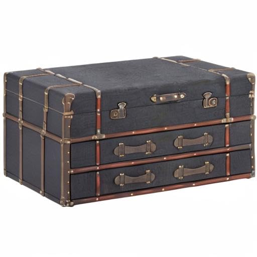 Traditional 21 X 40 Inch Wooden Trunk Style Coffee Table by Blue Rectangle Faux Leather Wood Finish WoodArtSupply