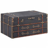 Traditional 21 X 40 Inch Wooden Trunk Style Coffee Table by Blue Rectangle Faux Leather Wood Finish WoodArtSupply