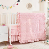 NacoMoco 3-Piece Tufted Ruffle Crib Bedding Set for Girls - Ultra Soft Baby Bedding Set Includes Boho Crib Comforter, Sheet & Skirt (Light Pink) NacoMoco
