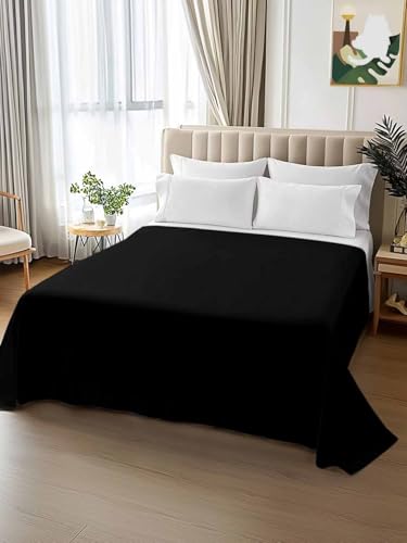 Top Sheet Twin XL Bedding Flat Sheet Only, Solid Art Minimalist Pure Black Microfiber Bed Sheets Soft Breathable Bedding Flat Sheets, Plain Single Dark Color Hotel Luxury Top Sheets Chees D Zone