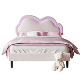Jocisland Twin Bed Frame for Girls with Adjustable Cloud Headboard, Velvet Upholstered & RGB Lights, 7.1" Underbed Storage, No Box Spring Needed, Cream Jocisland
