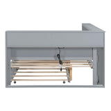 Harper & Bright Designs Full Daybed Frame with L-Shaped Bookcases, Wood Bed Frames with Trundle and USB Ports, Full Size Platform Bed with Storage Shelf and Charging Station for Kids Girls Boys, Grey Harper & Bright Designs