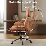 Mid Century Modren Big and Tall Office Chair,Large Ergonomic Executive Chair for Heavy Duty People, Computer Desk Task Chair with Wheels, Faux Lether Fabric Wide Chair for Home Sturdy,Brown(Suede) ALTRIGUS