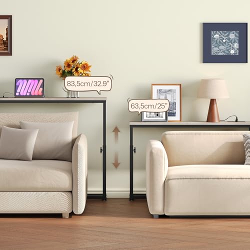 HOOBRO Narrow Console Table with Charging Station, Adjustable Height Sofa Table (25''-32.9''), Slim Behind Couch Table for Small Spaces, Entryway, Living Room, 39.4" Greige BG95UXG01 HOOBRO