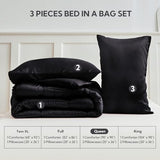 MR&HM Queen Comforter Set Black, Reversible Satin Microfiber Comforter Set for All Seasons, 3 Pieces Non-Slip Silky Soft Bedding Sets with 1 Comforter (90"x90") and 2 Pillowcases (20"x26") MR&HM