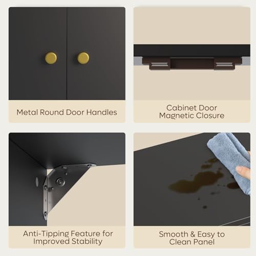 Bestier Floating Shelves for Wall, Bathroom Wall Cabinet with 2 Door and Towel Rack, Wall Shelves for Kitchen, Bedroom, Living Room, Bathroom, Office, Classic Black Bestier