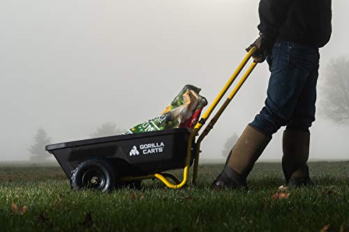 Gorilla Carts GCR-4 Poly Dump Cart, 2-Wheel Garden Wagon with Foldable Handle, 4 cu ft, 300 lb. Capacity, Black/Yellow