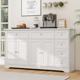 Giantex Large Buffet Cabinet with Storage, 59” Kitchen Cabinet with 4 Doors, 6 Drawers & 2 Adjustable Shelves, Modern Sideboard for Living Room, Coffee Bar, White Giantex