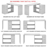 HSH White L-Shaped Computer Desk with 3 Drawers and 2 Shelves, Reversible Home Office Corner Desk for Writing Study Work Executive, 55 Inch Bedroom Wood Table Workstation Desk with Storage Cabinet HSH