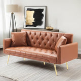 Trygoal Futon Sofa Bed, Convertible Futon Couch with Adjustable Backrest, 68.31” Folding Sofa Bed with 2 Pillows & Metal Legs, Sleeper Loveseat with Armrest for Home Office, Brown Trygoal