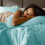 Comfort Spaces Vixie Reversible Comforter Set - Trendy Casual Geometric Quilted Cover, All Season Down Alternative Cozy Bedding, Matching Sham, Aqua/Gray, Full/Queen 3 piece Comfort Spaces