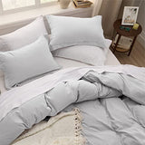 Bedsure Light Grey Duvet Cover Queen Size - 3 Pieces Prewashed Cotton-Like Extra Soft Bedding Set, Includes 1 Duvet Cover 90x90 Inches with Zipper Closure & 2 Pillow Shams, Comforter Not Included Bedsure
