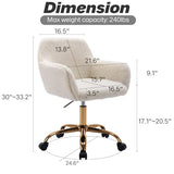 KCC Faux Fur Office Desk Chair, Comfy Swivel Armchair with Wheels, Upholstered Fuzzy Vanity Chair, Adjustable Height, White KCC
