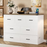 Bellemave Queen Murphy Bed, Cabinet Bed with Charging Station and 1 Large Storage Drawer, Farmhouse Murphy Cabinet with Foldable Panel, Noisy Free, for Guest Bedroom, Living Room, White Bellemave