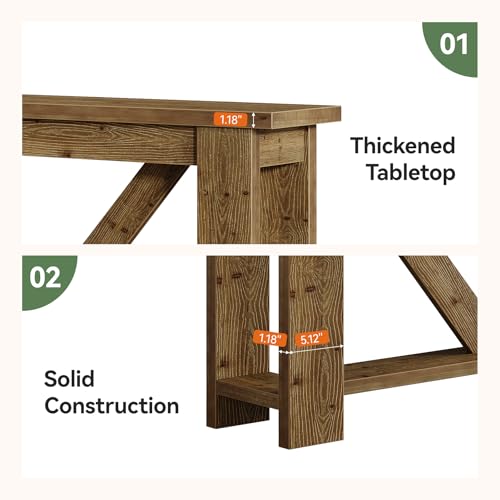 TRIBEWOOD Solid Wood Sofa Table, 70.9 Inches Extra Long Console Table with 2 Tiers Storage Shelves, Rustic Entryway Table Behind Couch Table for Living Room, Hallway, Foyer, Brown TRIBEWOOD