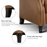 CANMOV Push Back Recliner Chair, Genuine Leather Pushback Reclining Chair with Padded Seat, Wingback Recliner with Rivet Decoration Single Sofa Recliner for Living Room Apartment, Brown