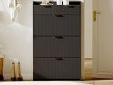 IDEALHOUSE Modern Black Shoe Cabinet with 3 Flip Drawers & 2 Small Drawers & Hook, Slim Fluted Shoe Storage Organizer, Narrow Entryway Cabinet for Apartment, Hallway, Entrance IDEALHOUSE
