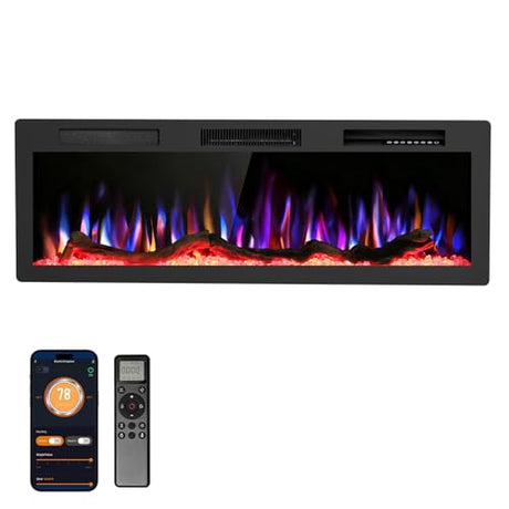 R.W.FLAME 50" Recessed and Wall Mounted Smart Electric Fireplace, Alexa/WiFi Enabled, APP Control with Multiple Sound Modes, Remote Control with Timer, Adjustable Flame Colors and Speed R.W.FLAME