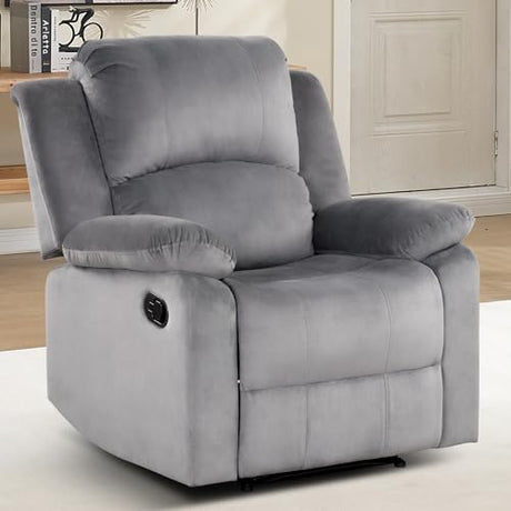 EBELLO Classic Manual Recliner Chair, Soft Microfiber Recliner Sofa with Overstuffed Arms and Back Single Reclining Couch for Living Room, Bedroom, Grey EBELLO