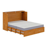 AFI, Marion Queen Wood Murphy Bed Chest with 6" Mattress, Storage Drawer, & Built-in Charger, Light Toffee AFI