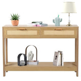 Duryarhall Console Table with Rattan Drawers Boho Entryway Table Narrow Long Sofa Table for Entrance, Hallway, Living Room, Couch Duryarhall
