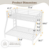 Twin over Full Metal Bunk Beds for Kids Teens Adults, Heavy-duty Metal Bunk Bed Frame with Guardrail, 2 Ladders & Under-bed Storage for Bedroom Guest Room Dorms, Space-saving/Noise-reduce, White Bellemave