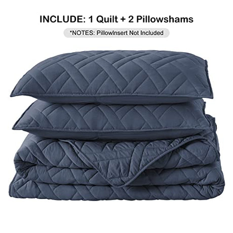 HORIMOTE HOME Quilt Set King Size Navy Blue, Classic Geometric Diamond Stitched Pattern, Ultra Soft Lightweight Bedspread Coverlet for All Season 3 Pieces(1 Quilt and 2 Pillow Shams) HORIMOTE HOME