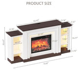 ENSTVER 72''Modern Electric Fireplace Mantel TV Stand,Large Entertainment Center with Open Storage Shelves for 80''TV, LED Ambient Lighting Fireplace TV Stand for Living Room ENSTVER