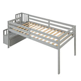 CITYLIGHT Twin Size Low Loft Bed for Kids, Low Loft Bed Wood with Stairs and Storage for Girls, Boys, Wood Slat Support, Gray CITYLIGHT