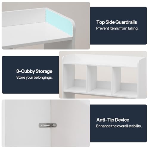 HOOBRO Desktop Bookshelf, Office Desktop Shelf, Desk Hutch with Outlets, Wooden Office Desktop Bookcase, Desktop Organizer Shelf with LED Light Strip and 3 Hooks, for Home, Study, White WT12UDSJ01 HOOBRO