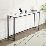 VEVOR Marble Console Table, Modern Narrow Long Console Table with Power Outlet, Thin Sofa Side Table with Iron Tubes, Anti-Tip Device and Triangular Support for Living Room, Hallway, Entryway, Foyer VEVOR