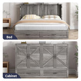 ZAFLY Murphy Bed Queen, Cabinet Bed with Tri-Folding Mattress, Hidden Guest Wall Beds with USB Charging Station & Storage Drawers, Modern Multifunctional Cabinet Murphy Beds, Saving Spaces - Grey ZAFLY