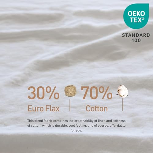 BISELINA French Linen Duvet Cover Set 3pcs with Hidden Zipper Closure Natural Flax Cotton Blend Solid Color Soft Breathable Luxury Farmhouse Bedding -Full Size, White BISELINA