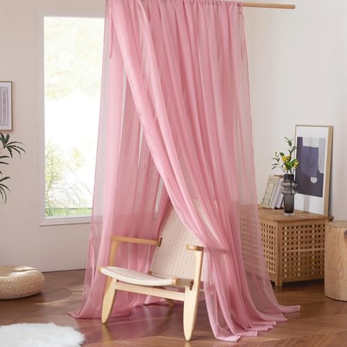 NICETOWN Decorative Pink Bed Canopies & Drapes for Kids Room - Voile Sheer Toddler Bed Canopy Curtain Scarf Valance DIY for Bedroom, 1 Panel, W114 x L180
