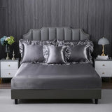Herside Satin Comforter Set with Sheet Set Queen Size,8 Pieces Grey Ruffle Comforter Silk Like Satin Bedding Set,Soft Smooth Luxury Silky Quilt Set with 1 Cushion Cover All Season Herside