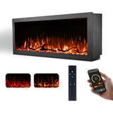 Tuan 60 Inch Electric Fireplace, APP Remote Control Compatible, Wall Mount or in Wall Recessed Fireplace Insert, Color Changing Flames& Embers, Indoor Fireplaces TUAN