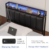 Muluflower Twin Size Upholstered Headboard with LED Lights & Charging Station, PU Upholstery, Twin Headboard Only, Height Adjustable, Attach Frame, Sturdy and Stable, Easy Assembly Muluflower