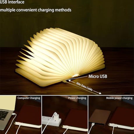 Ngtcglm Wooden Book Lamp, 3 Colors Folding Book Lamp, USB Rechargeable Book Lights, Light Up Book Lamp Decor, Novelty Unique Lamp, Creative Gifts for Book Lovers Ngtcglm