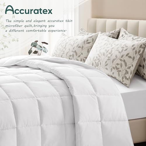 ACCURATEX Lightweight Duvet Insert Twin Size - Summer Bedding Comforter - 250GSM Filled Thin Duvet - Soft & Breathable, Quilted Comforters with 8 Tabs,White,Twin 68x88 Inches ACCURATEX