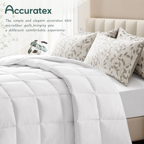ACCURATEX Lightweight Duvet Insert King Size - Summer Bedding Comforter - 250GSM Filled Thin Duvet - Soft & Breathable, Quilted Comforters with 8 Tabs,White,King 104x90 Inches ACCURATEX