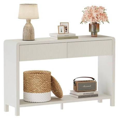 FATORRI Entryway Console Table with 2 Drawers, Modern Sofa Table for Living Room, Couch Tables Behind Sofa and Hallway Tables with Storage (47.2 inch, Antique White) FATORRI