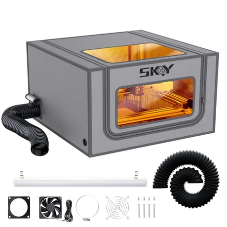 SKOUPHY Integrated Bottom Laser Engraver Enclosure with LED Light, Ventilation Kit Iron Frame Fits for Laser Cutter, Insulates Against Smoke, Odor Noise, Eye Protection 28.3 * 28.3 * 15.7 inch Cregrant3D