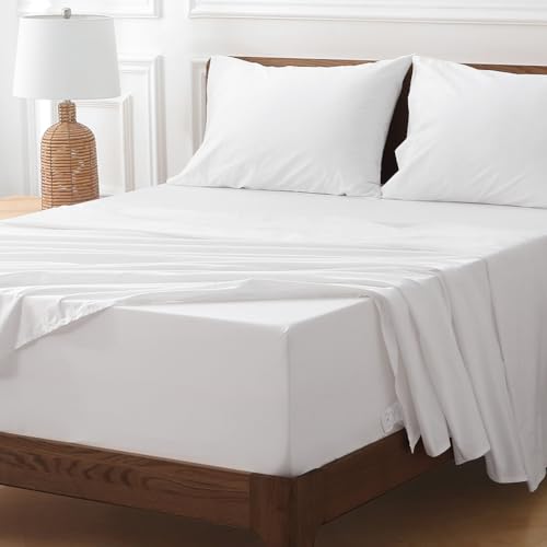 HYPREST Extra Deep Pocket King Sheet Sets Fits 18"-24" in Deep Mattress -100% Cotton King Sheet Set,White Hotel Luxury Soft Wrinkle Free Cooling Sheet Sets for King Bed Deep Pocket HYPREST