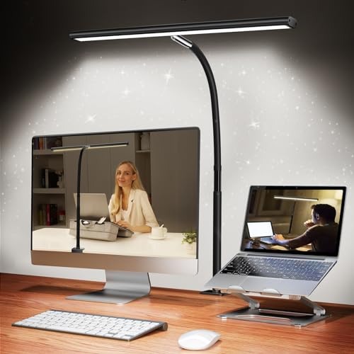 Airlonv LED Desk Lamp for Office Home, Eye-Caring Desk Light with Stepless Dimming Adjustable Flexible Gooseneck, 10W USB Adapter Desk Lamp with Clamp for Reading, Study, College Dorm Room Essentials Airlonv