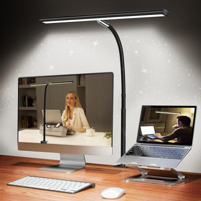 Airlonv LED Desk Lamp for Office Home, Eye-Caring Desk Light with Stepless Dimming Adjustable Flexible Gooseneck, 10W USB Adapter Desk Lamp with Clamp for Reading, Study, College Dorm Room Essentials