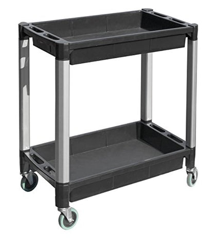 MaxWorks 80384 Black and Gray Two-Tray Service/Utility Cart With Aluminum Legs And 4" Diameter Swivel Castors - WoodArtSupply